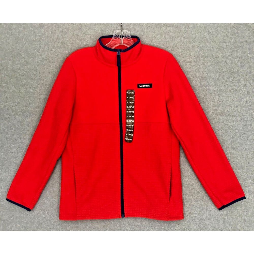 NEW! Lands End Fleece Jacket Youth Girls‎ XL 14/16 Orange Long Sleeve Full Zip